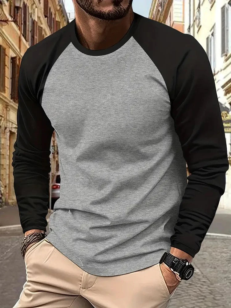 Footmax Men's Long Sleeve T-Shirt - Solid Color Spring Casual High Quality Cotton Top - footmaxldn