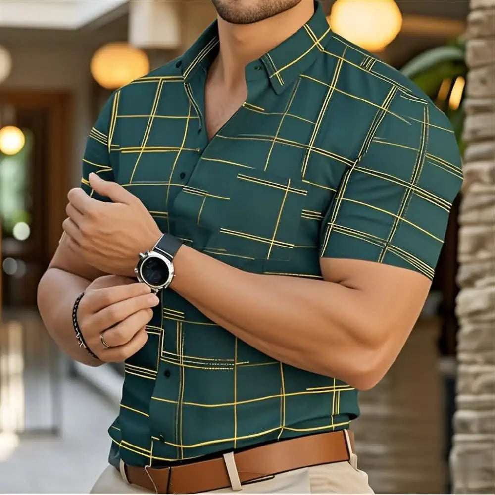 Footmax Men's 3D Stripe Boyfriend Shirt - Slim Fit Long Sleeve Button Down S-6XL