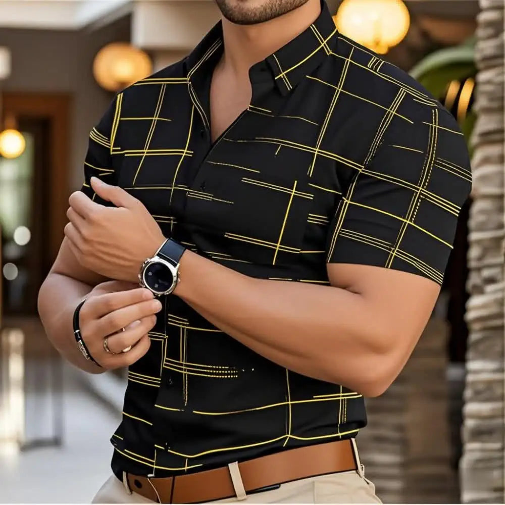 Footmax Men's 3D Stripe Boyfriend Shirt - Slim Fit Long Sleeve Button Down S-6XL