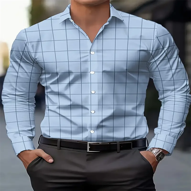Footmax Men's Long Sleeve Plaid Shirt - Professional Work & Party Wear XS-6XL