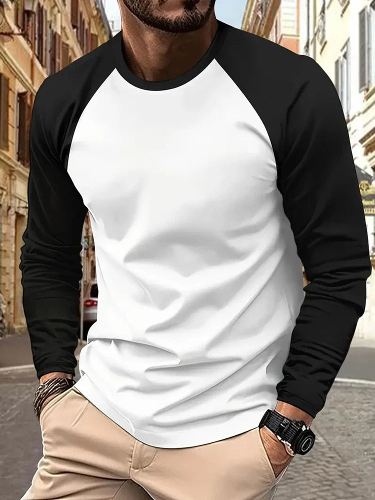 Footmax Men's Long Sleeve T-Shirt - Solid Color Spring Casual High Quality Cotton Top - footmaxldn