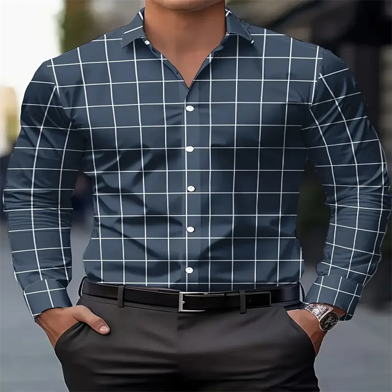 Footmax Men's Long Sleeve Plaid Shirt - Professional Work & Party Wear XS-6XL