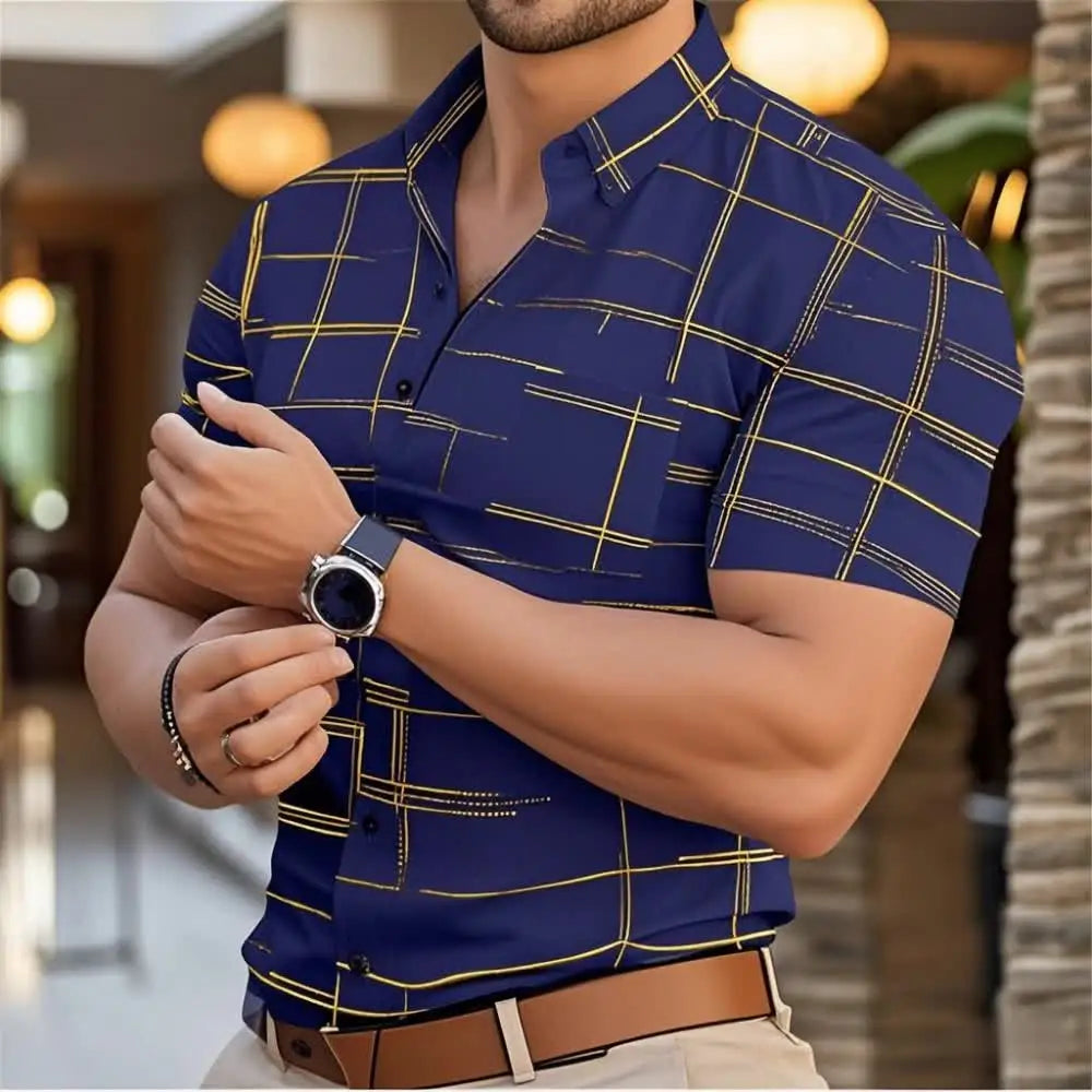 Footmax Men's 3D Stripe Boyfriend Shirt - Slim Fit Long Sleeve Button Down S-6XL