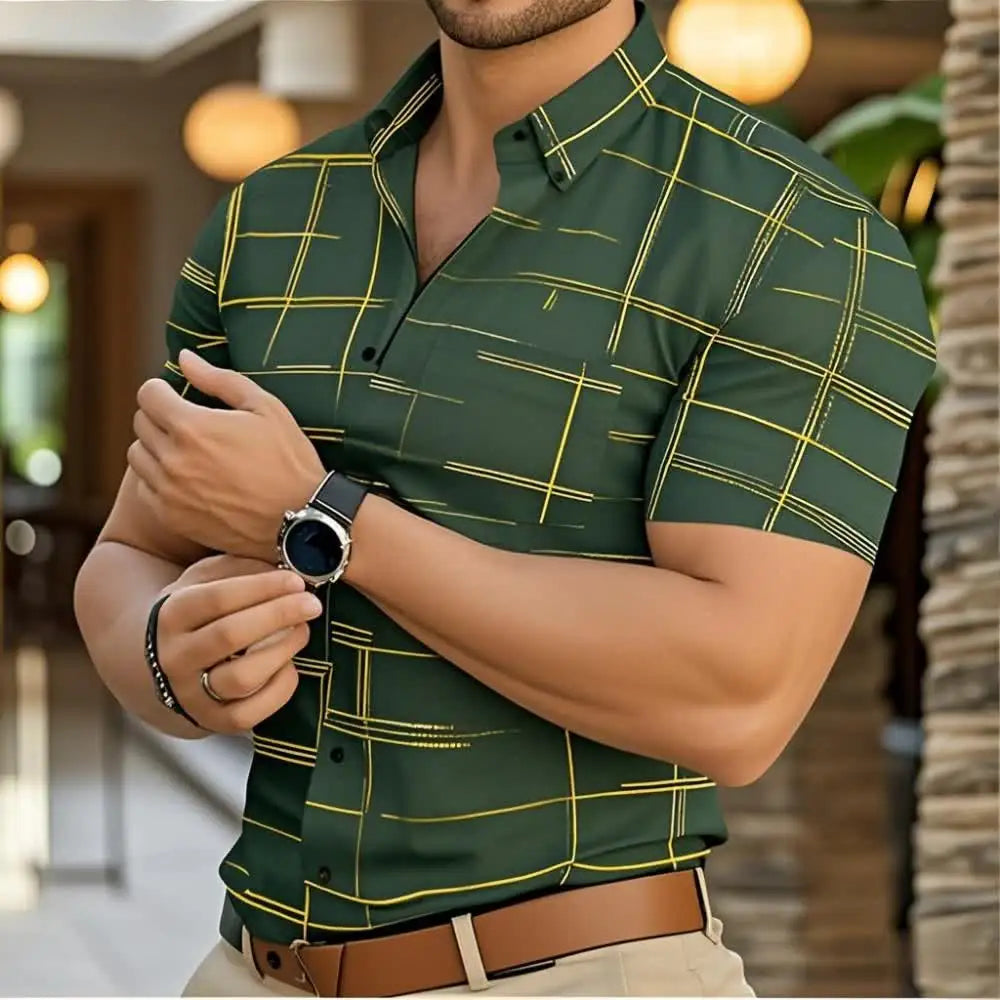 Footmax Men's 3D Stripe Boyfriend Shirt - Slim Fit Long Sleeve Button Down S-6XL