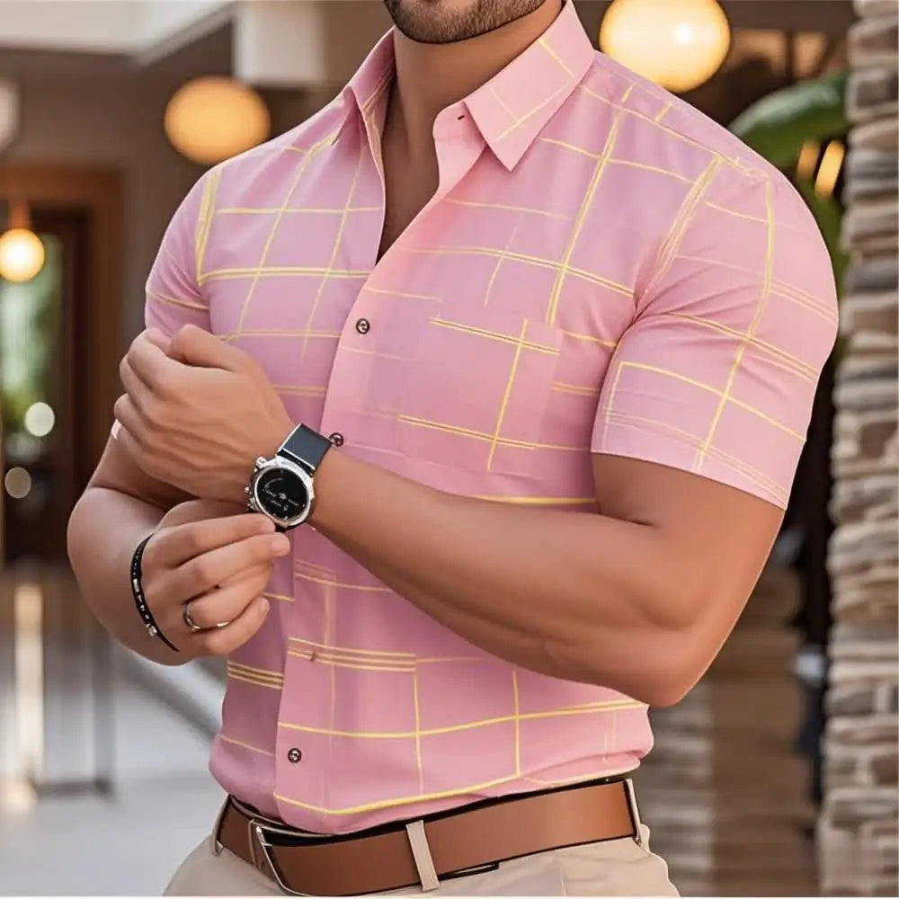 Footmax Men's 3D Stripe Boyfriend Shirt - Slim Fit Long Sleeve Button Down S-6XL
