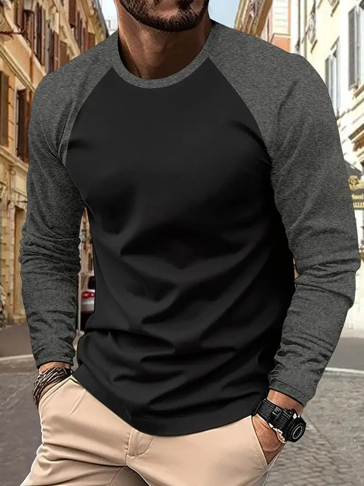 Footmax Men's Long Sleeve T-Shirt - Solid Color Spring Casual High Quality Cotton Top - footmaxldn