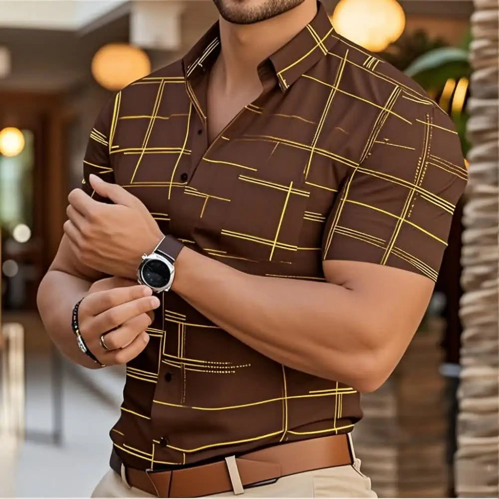 Footmax Men's 3D Stripe Boyfriend Shirt - Slim Fit Long Sleeve Button Down S-6XL