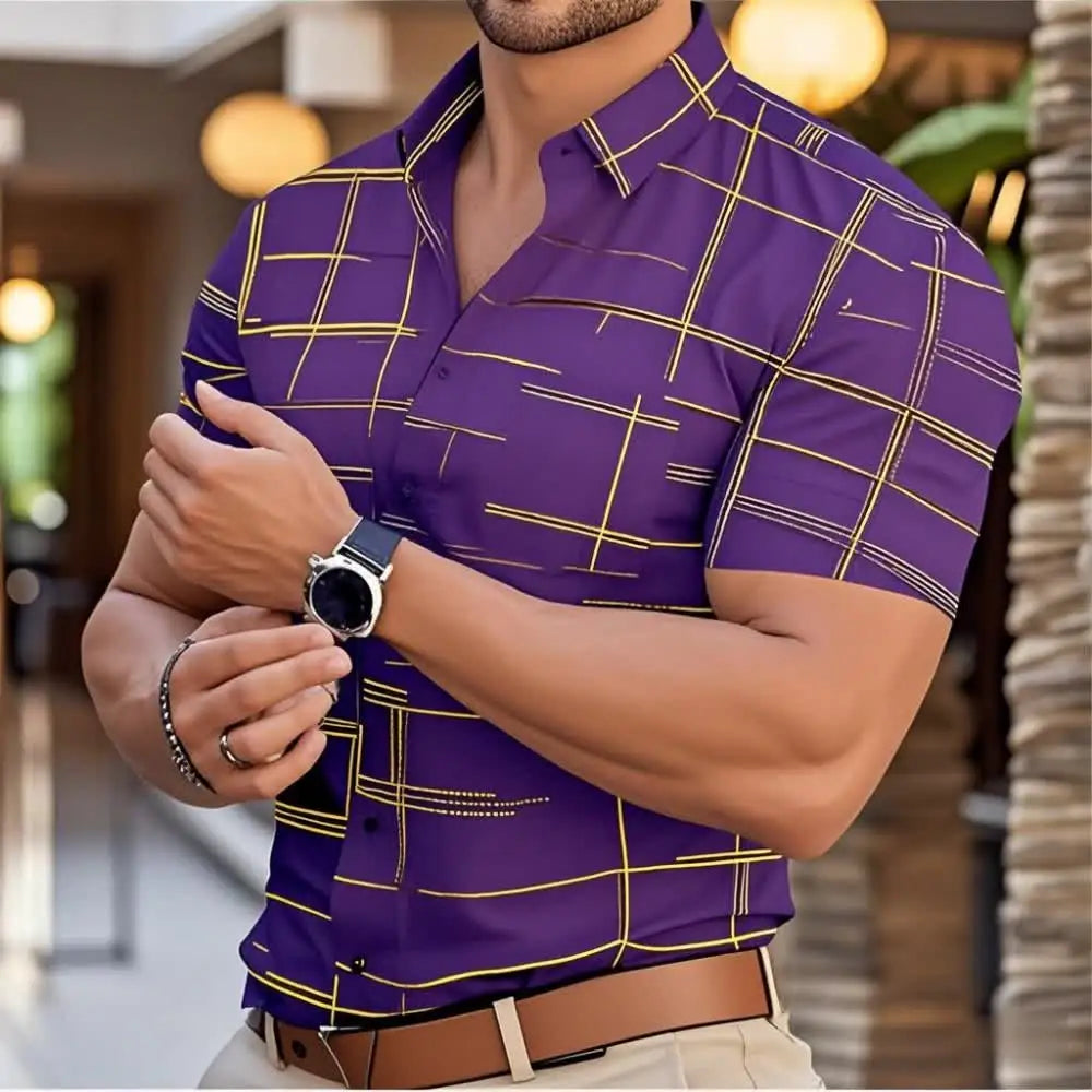 Footmax Men's 3D Stripe Boyfriend Shirt - Slim Fit Long Sleeve Button Down S-6XL