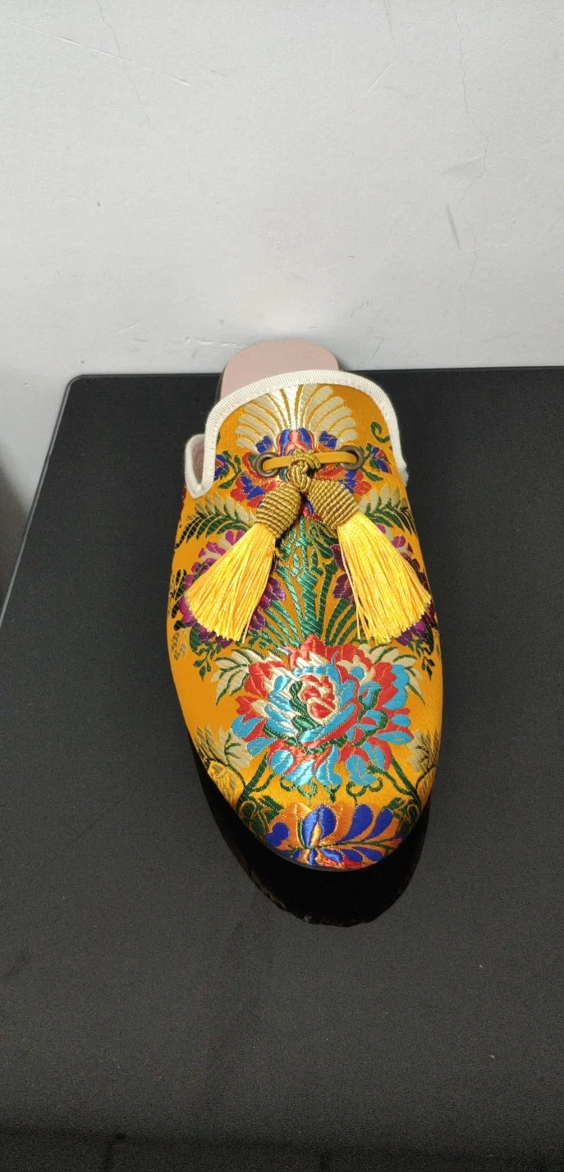 Men's Gold Floral Leather Slide Sandals