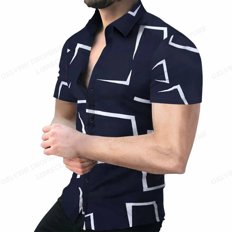 Footmax Men's Geometric 3D Print Hawaiian Shirt - Short Sleeve Beach Shirt