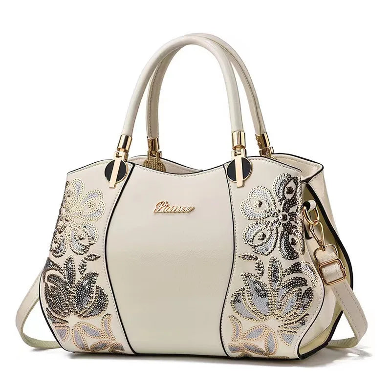 Footmax Flower Embroidered Boston Bag - Women's Patent Leather Crossbody Handbag