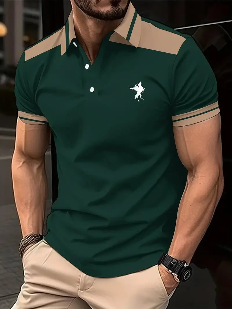 Footmax Men's Color Block Golf Shirt - Casual Short Sleeve Polo with Stretch - footmaxldn