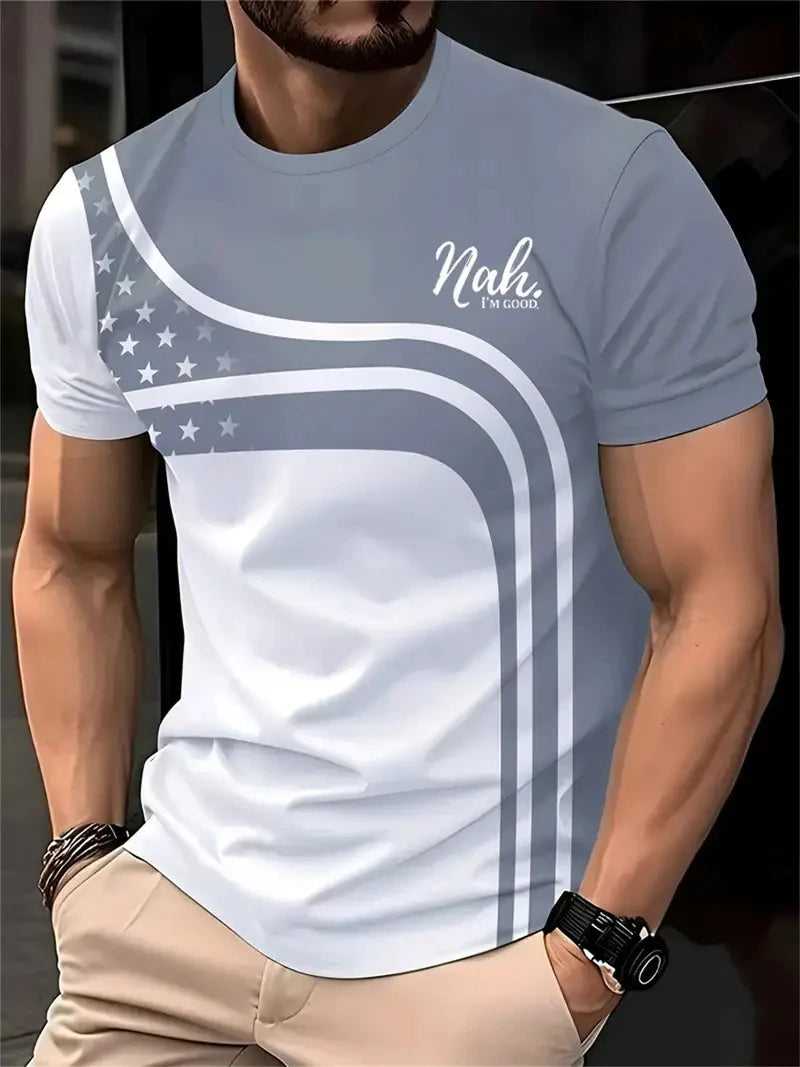 Footmax Men's Striped Gradient T-Shirt - Summer Outdoor Oversize Loose Fit Round Neck - footmaxldn