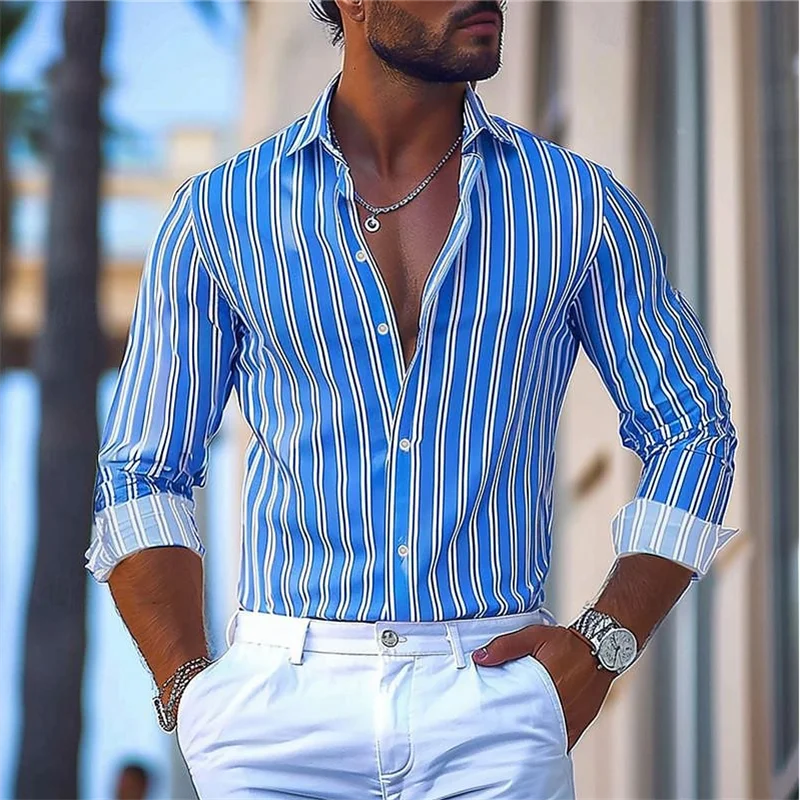 Footmax Men's Formal Dress Shirt - Long Sleeve Button Down with Striped Collar S-5XL