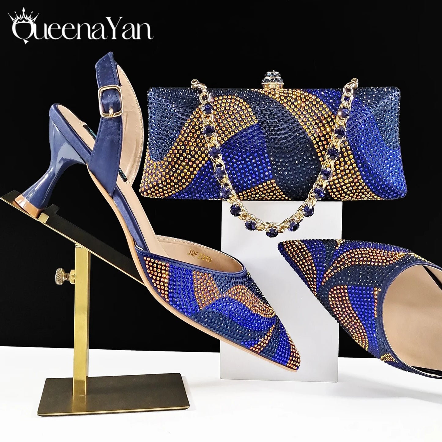 Footmax Black Gold Dazzling Heels & Clutch Set - Festive Elegance Collection - footmaxldn