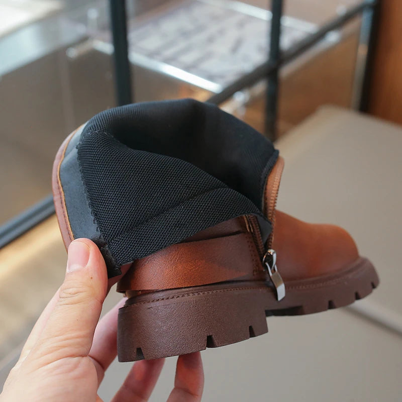 2025 Autumn Winter New Children Leather Shoes for Girls Fashion British Style Soft Bottom Anti-slippery Versatile Short Boots - footmaxldn