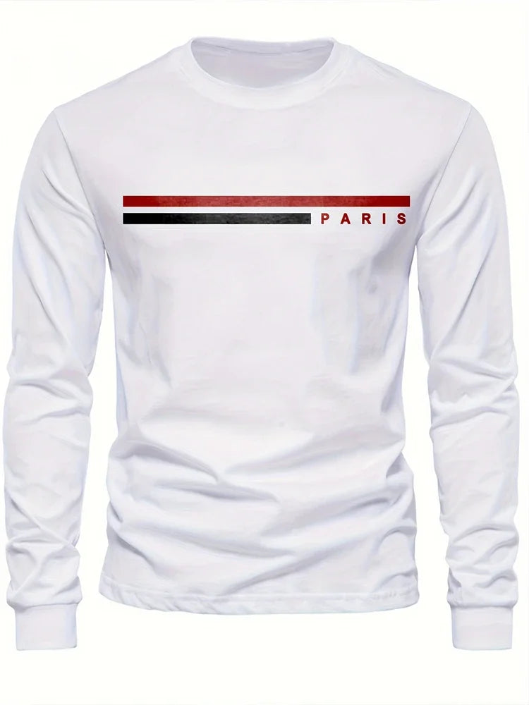 Men's Printed Long Sleeve T-Shirt – Relaxed Fit Crew Neck Top