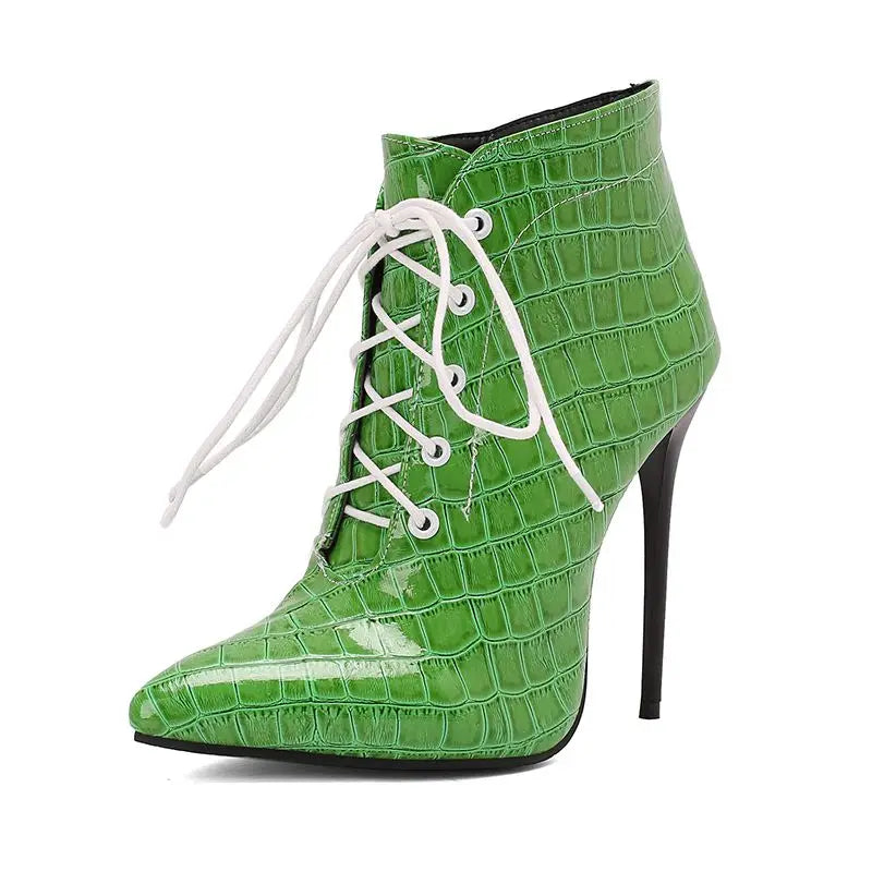 Footmax Women's Stiletto Ankle Boots - 12cm Pointed Toe Lace-Up Party Booties - footmaxldn