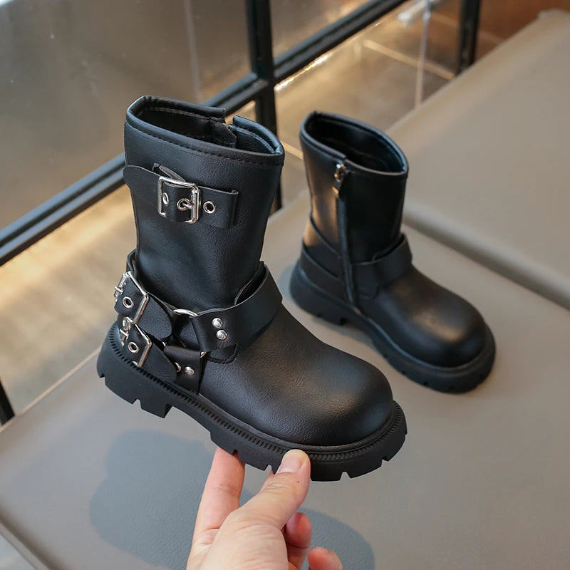 2025 Autumn Winter New Children Leather Shoes for Girls Fashion British Style Soft Bottom Anti-slippery Versatile Short Boots - footmaxldn