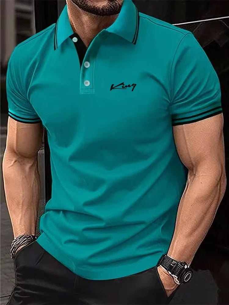 Footmax Men's Color Block Golf Shirt - Casual Short Sleeve Polo with Stretch - footmaxldn