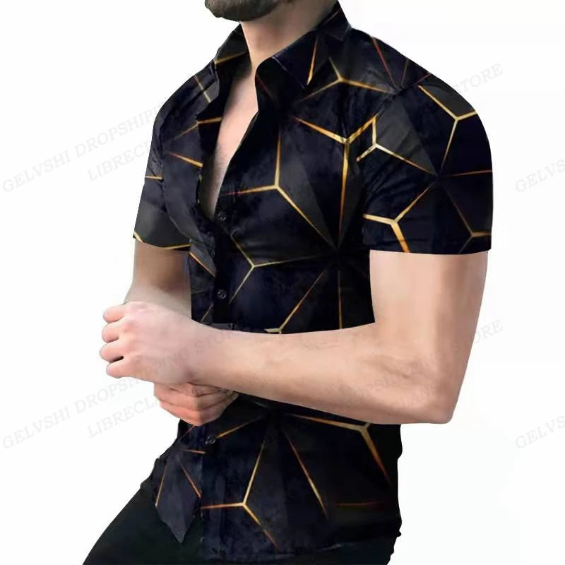 Footmax Men's Geometric 3D Print Hawaiian Shirt - Short Sleeve Beach Shirt