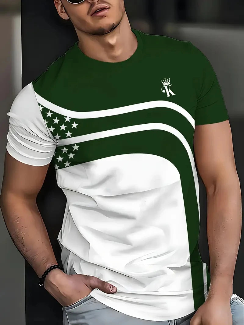 Footmax Men's Striped Gradient T-Shirt - Summer Outdoor Oversize Loose Fit Round Neck - footmaxldn
