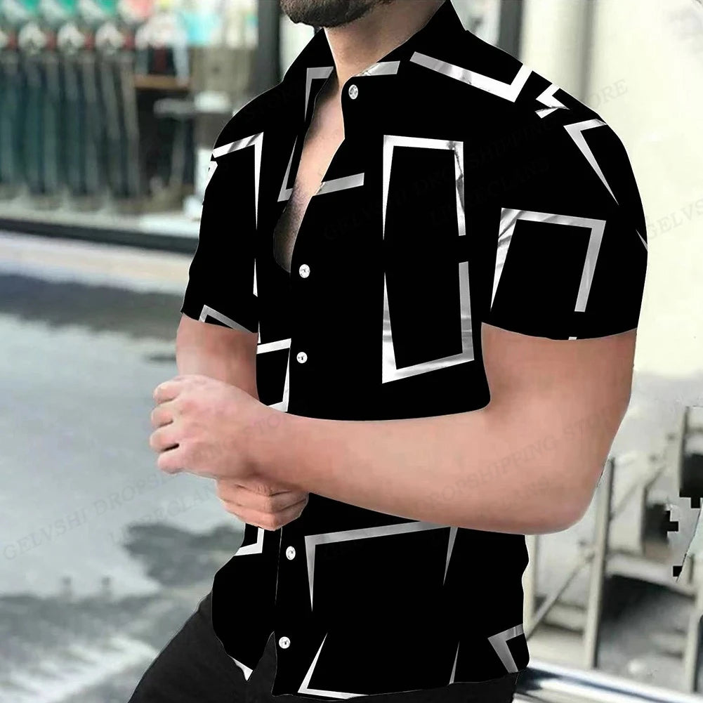 Footmax Men's Geometric 3D Print Hawaiian Shirt - Short Sleeve Beach Shirt