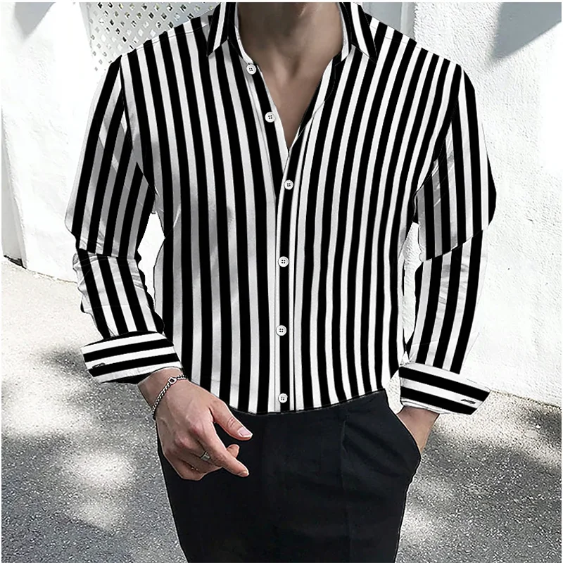 Footmax Men's Formal Dress Shirt - Long Sleeve Button Down with Striped Collar S-5XL