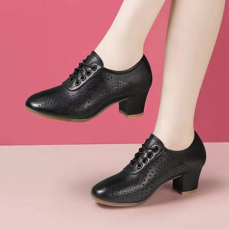 Footmax Women's High Heel Office Shoes - Classic Round Toe Lace-Up Pumps - footmaxldn