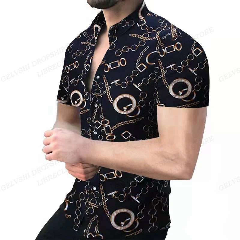 Footmax Men's Geometric 3D Print Hawaiian Shirt - Short Sleeve Beach Shirt