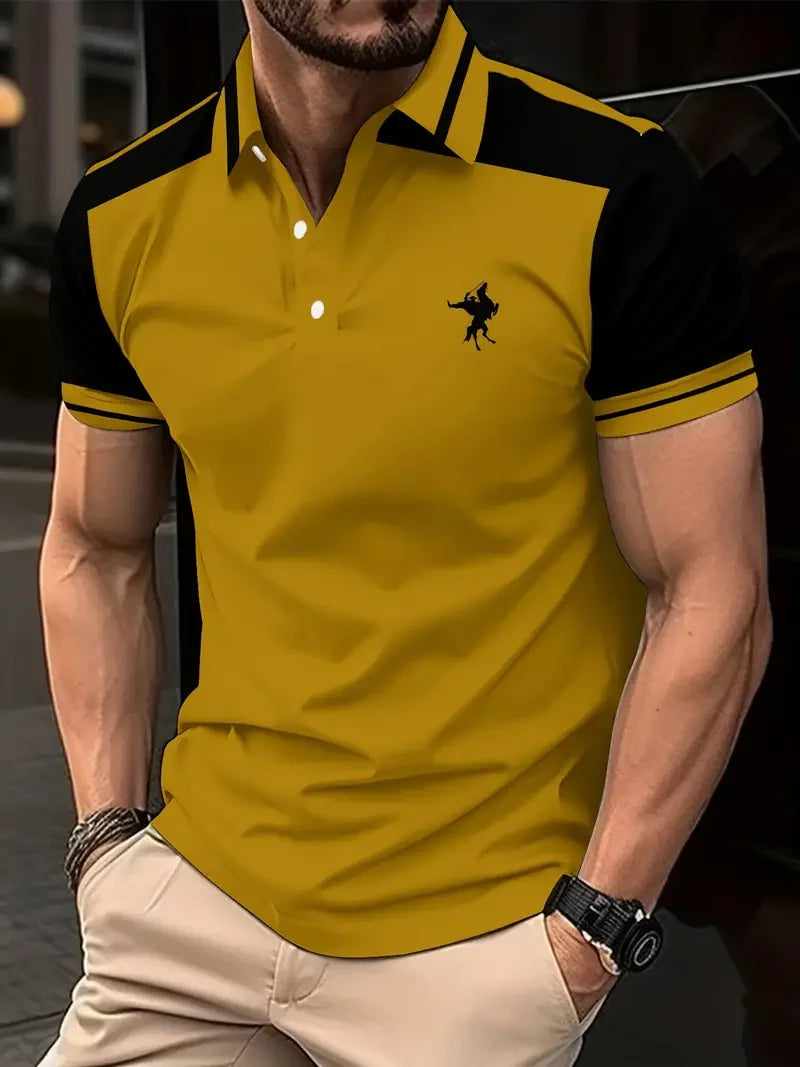 Footmax Men's Color Block Golf Shirt - Casual Short Sleeve Polo with Stretch - footmaxldn