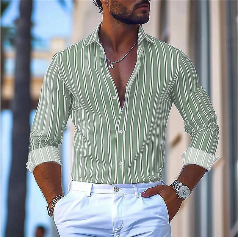 Footmax Men's Formal Dress Shirt - Long Sleeve Button Down with Striped Collar S-5XL