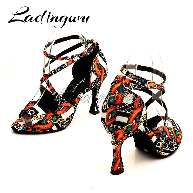 Footmax Women's Latin Dance Shoes - Black Cuban Heel Ballroom Sandals - footmaxldn