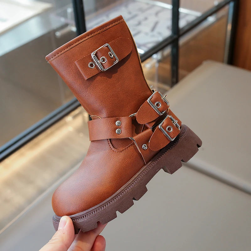 2025 Autumn Winter New Children Leather Shoes for Girls Fashion British Style Soft Bottom Anti-slippery Versatile Short Boots - footmaxldn