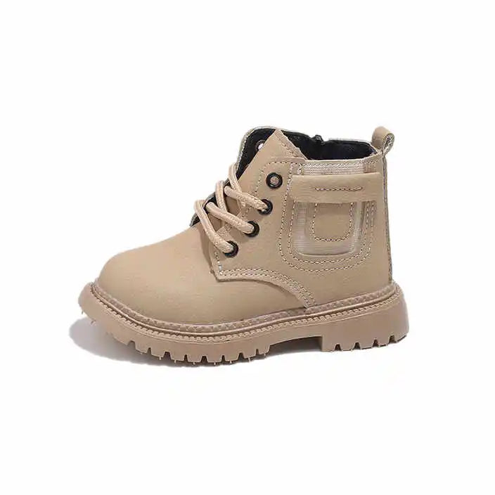 Children Leather Boots Boys Fashion Autumn Winter New Casual Comfortable Short Boots Warm Kids Anti-slip Tactical Military Boots - footmaxldn