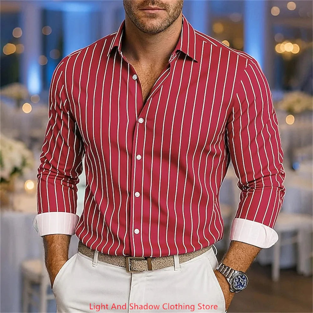 Footmax Men's Striped Business Casual Long Sleeve Shirt - Premium Comfort Dress Shirt
