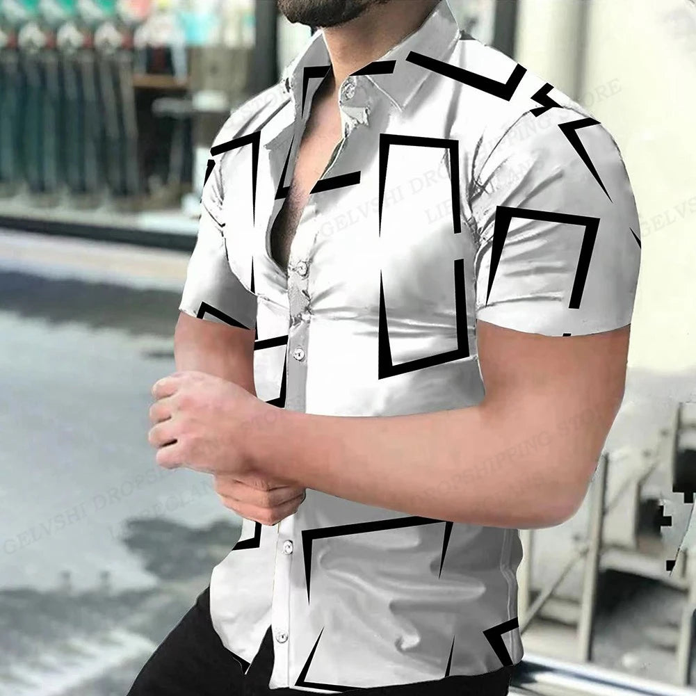 Footmax Men's Geometric 3D Print Hawaiian Shirt - Short Sleeve Beach Shirt