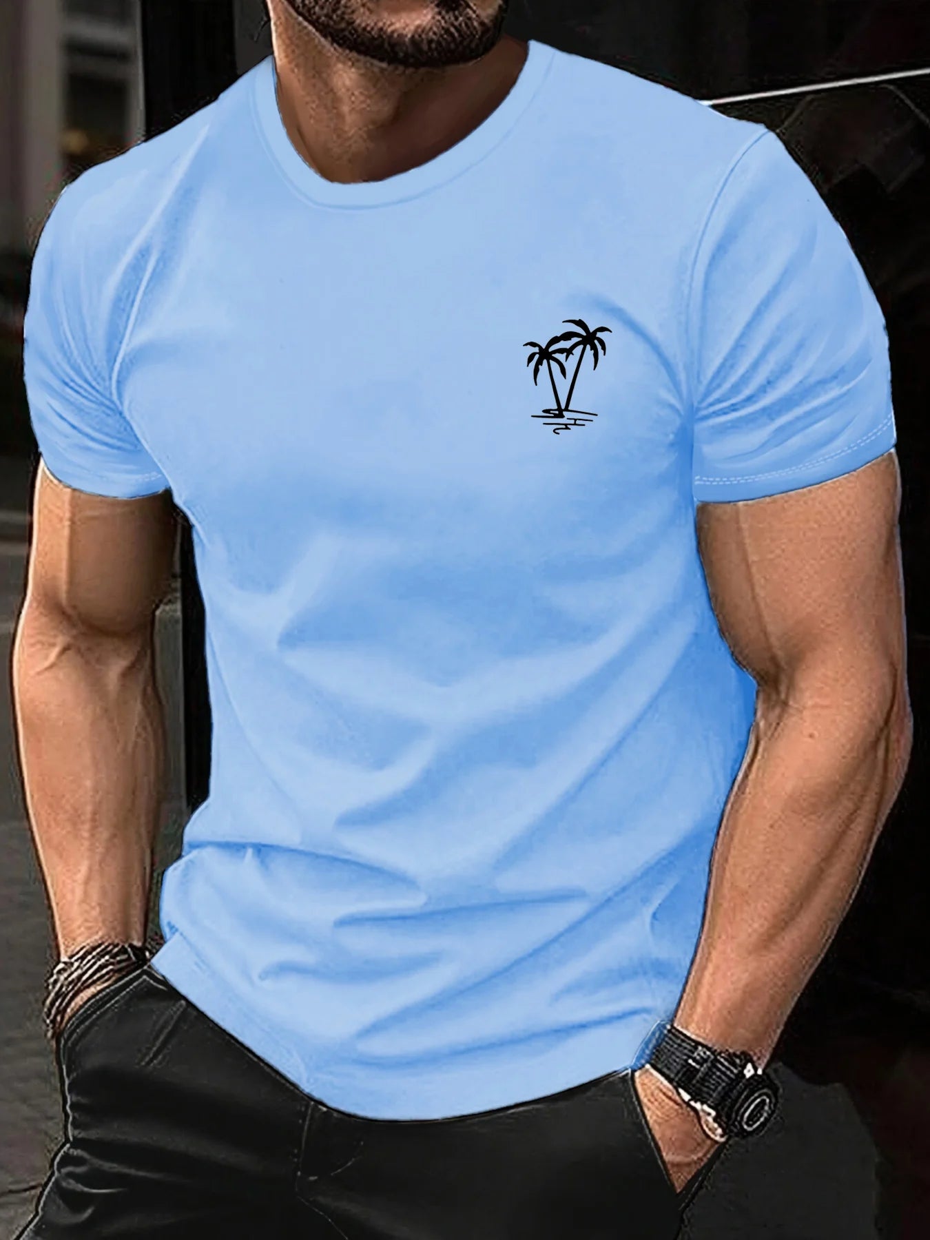 Footmax Men's Coconut Tree Print T-Shirt - 100% Cotton Summer Casual Short Sleeve - footmaxldn