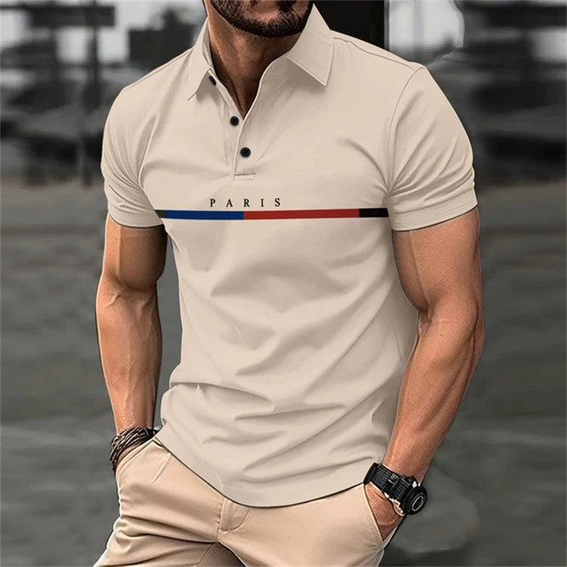 Footmax Men's Bird Pattern 3D Print Polo Shirt - Casual Short Sleeve Button Up - footmaxldn