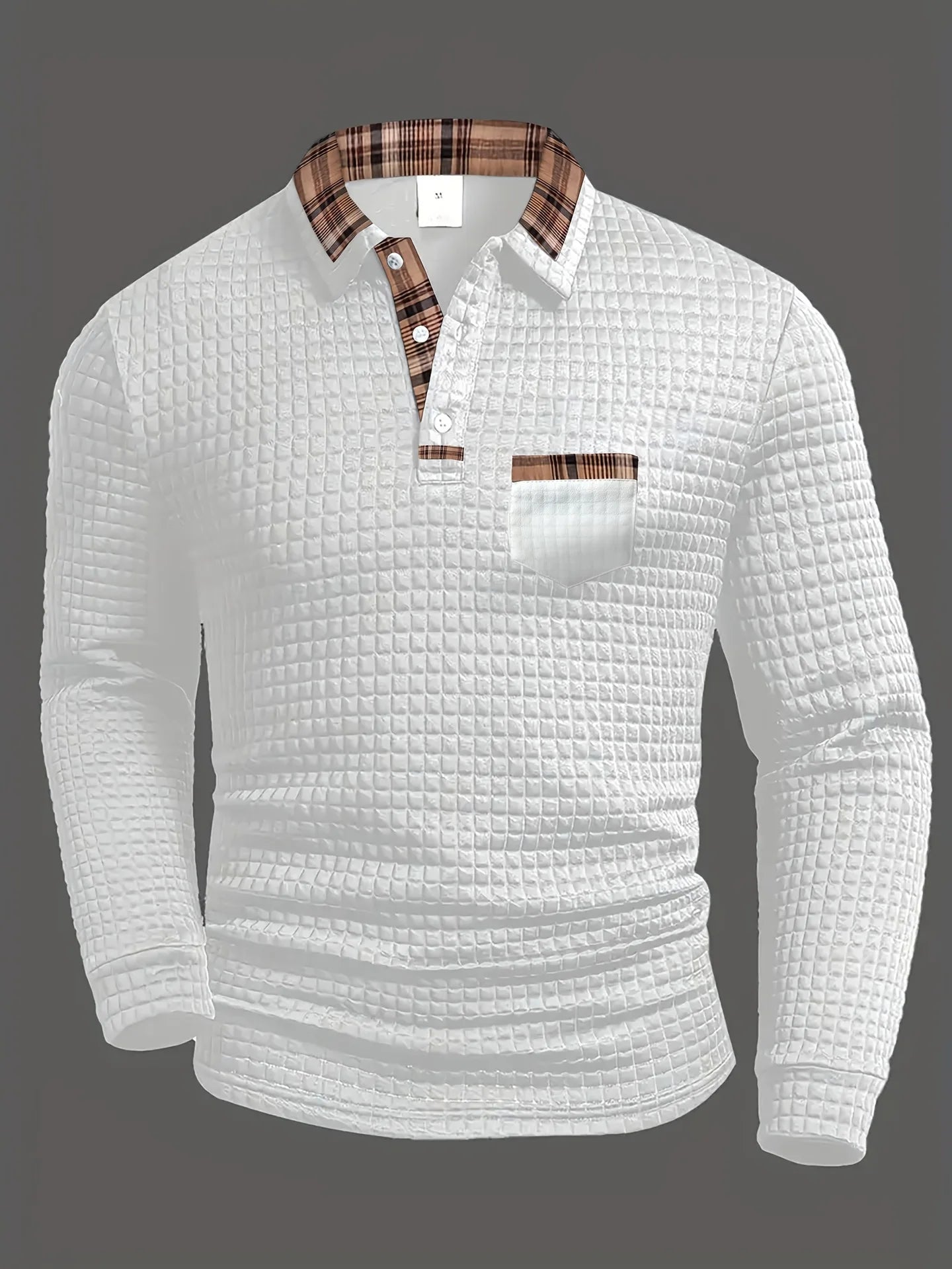 Footmax Men's Polka Dot Jacquard Polo Shirt - Long Sleeve Autumn Winter Casual Fit - footmaxldn