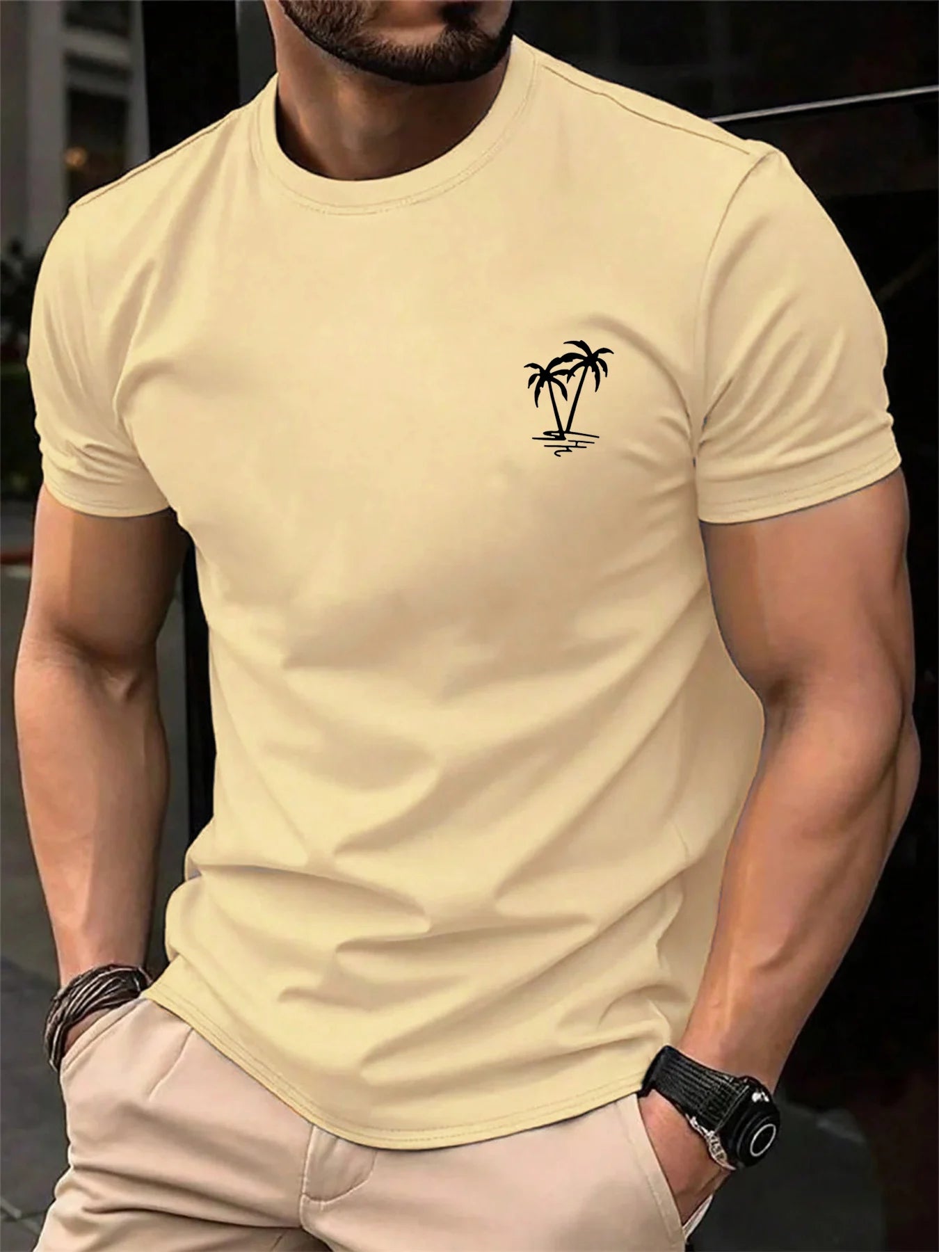 Footmax Men's Coconut Tree Print T-Shirt - 100% Cotton Summer Casual Short Sleeve - footmaxldn