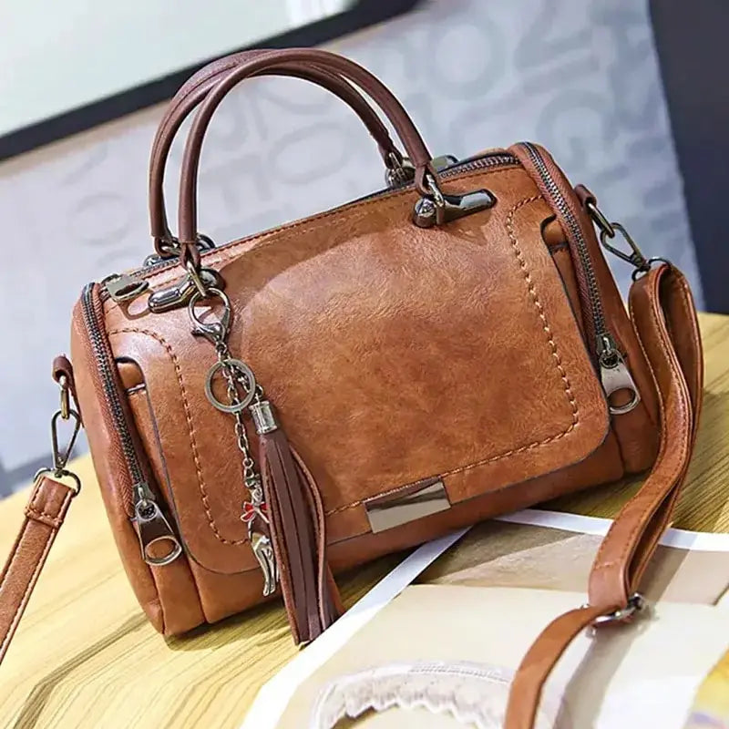 Women's Leather Tassel Boston Bag | Footmaxldn - footmaxldn