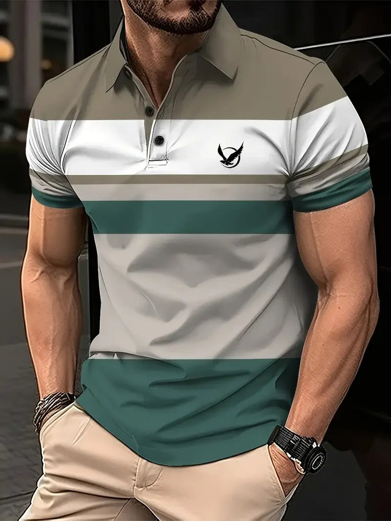 Footmax Men's Bird Pattern 3D Print Polo Shirt - Casual Short Sleeve Button Up - footmaxldn