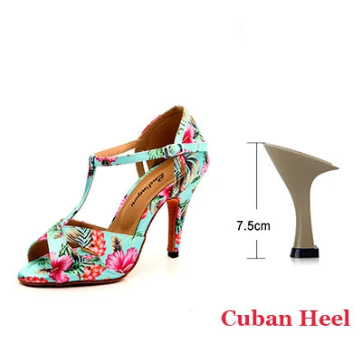 Footmax Tropical Print Satin Salsa Dance Shoes - Women's Latin Ballroom Sandals - footmaxldn