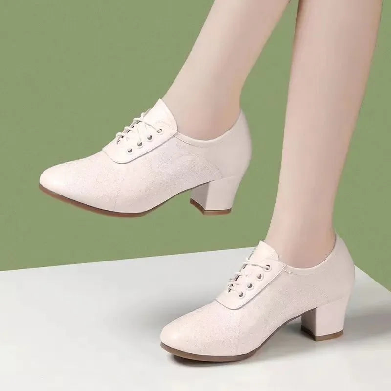 Footmax Women's High Heel Office Shoes - Classic Round Toe Lace-Up Pumps - footmaxldn
