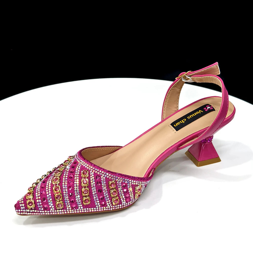 Footmax Fuchsia Rhinestone Heel Shoes & Bag Set - Italian Fashion 2025 - footmaxldn