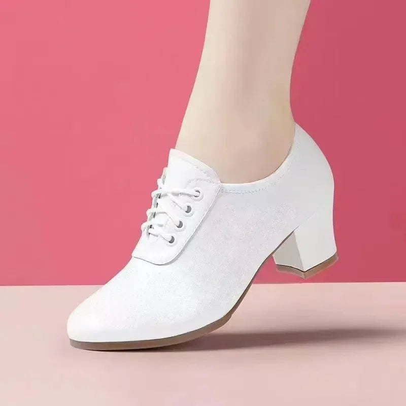 Footmax Women's High Heel Office Shoes - Classic Round Toe Lace-Up Pumps - footmaxldn