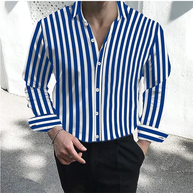 Footmax Men's Formal Dress Shirt - Long Sleeve Button Down with Striped Collar S-5XL