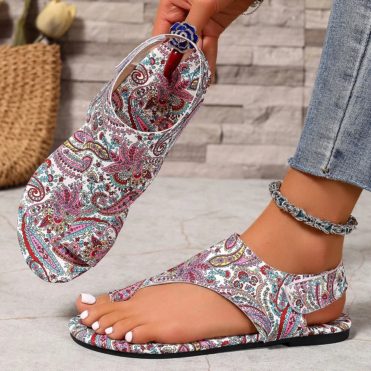 2025 Women Flat Sandals Comfortable Flats Sandals Printed Bohemia Roman Style Shoes for Women Fashion Shoes Sandalias De Mujer - footmaxldn