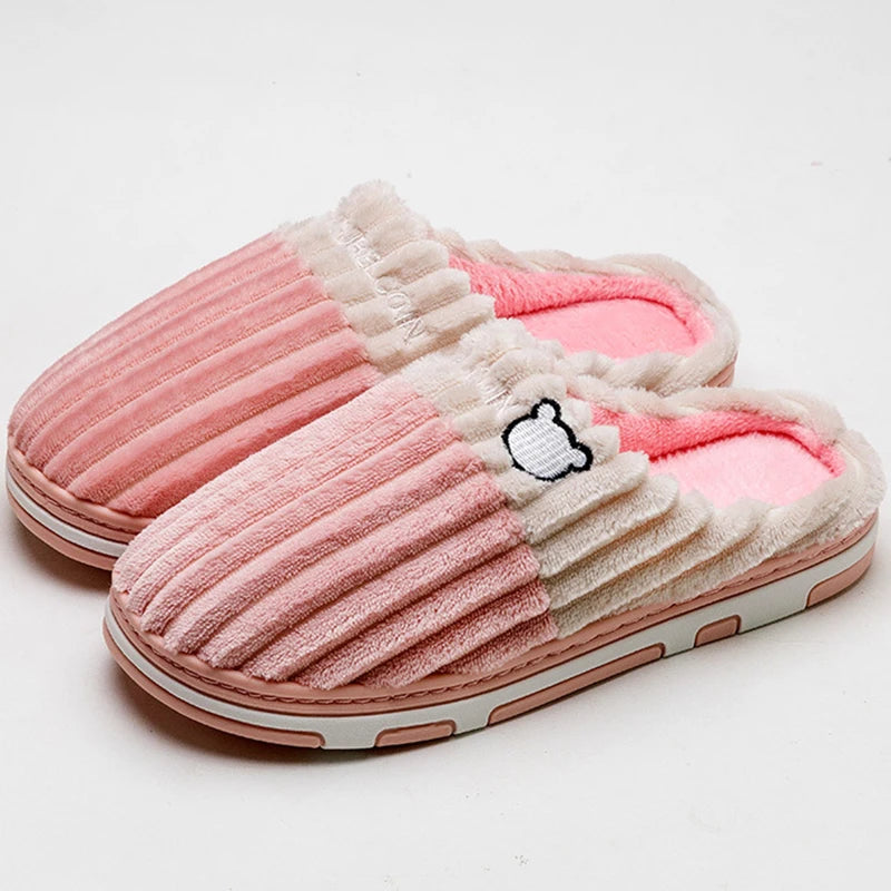 Smile Pop Women Confinement Soft Cotton Slippers Warm Non-slip Plush Home Cotton Slippers Men Winter Couple Cotton Slippers - footmaxldn